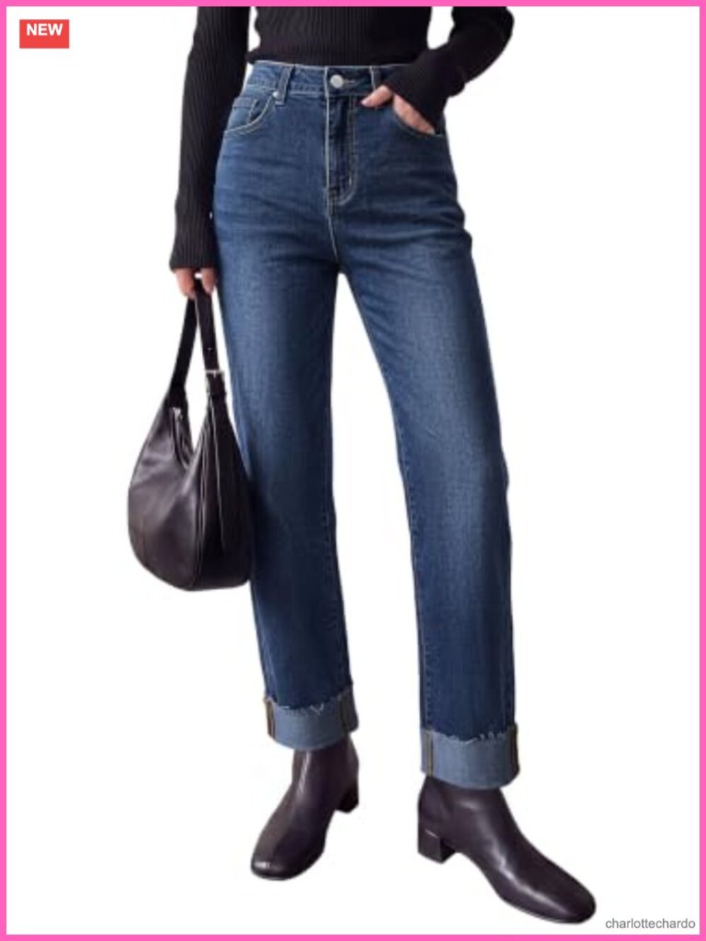 High Rise Wide Leg Baggy Jeans Stretch Denim Raw Hem Casual Pants